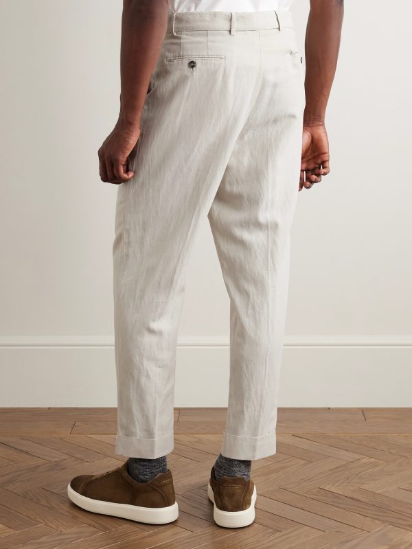 Hugo Straight-Leg Belted Pleated Garment-Dyed Lyocell, Linen and Cotton-Blend Trousers - BK Hugo Straight-Leg Belted Pleated Garment-Dyed Lyocell, Linen and Cotton-Blend Trousers - BK