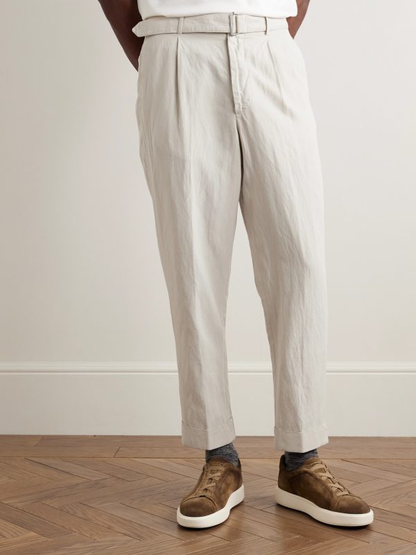 Hugo Straight-Leg Belted Pleated Garment-Dyed Lyocell, Linen and Cotton-Blend Trousers - FR Hugo Straight-Leg Belted Pleated Garment-Dyed Lyocell, Linen and Cotton-Blend Trousers - FR