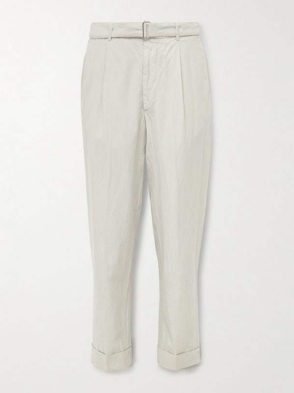 Hugo Straight-Leg Belted Pleated Garment-Dyed Lyocell, Linen and Cotton-Blend Trousers Hugo Straight-Leg Belted Pleated Garment-Dyed Lyocell, Linen and Cotton-Blend Trousers