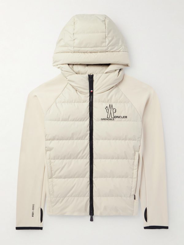 Logo-Print Quilted Shell and Stretch-Jersey Hooded Down Jacket