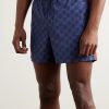 Slim-Fit Mid-Length Logo-Print Striped Swim Shorts - OU Slim-Fit Mid-Length Logo-Print Striped Swim Shorts - OU