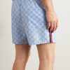 Slim-Fit Mid-Length Logo-Print Striped Swim Shorts - BK