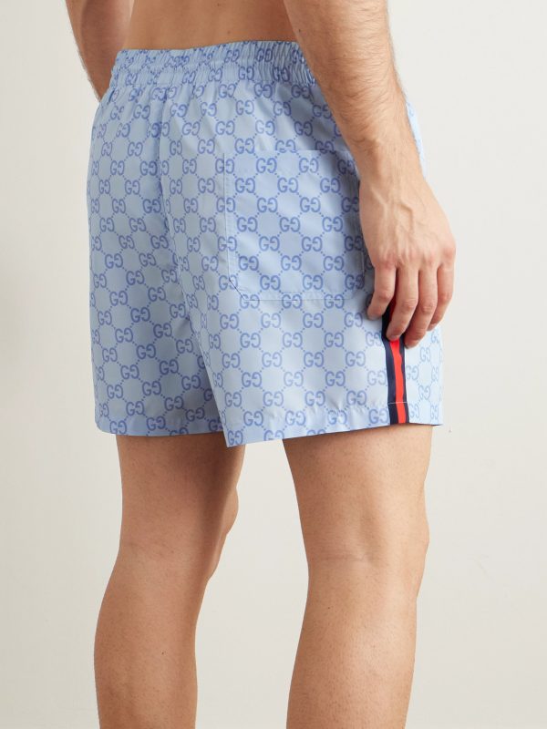 Slim-Fit Mid-Length Logo-Print Striped Swim Shorts - BK