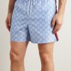Slim-Fit Mid-Length Logo-Print Striped Swim Shorts - OU