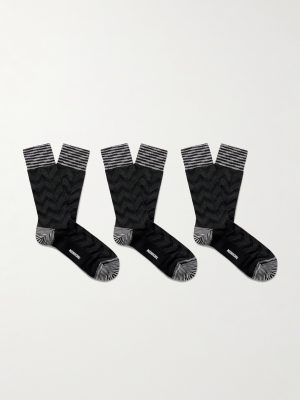 Three-Pack Crochet-Knit Cotton-Blend Socks