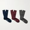 Three-Pack Crochet-Knit Cotton-Blend Socks Three-Pack Crochet-Knit Cotton-Blend Socks
