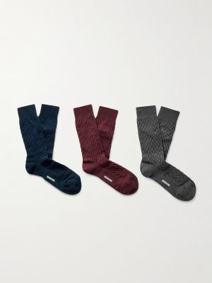 Three-Pack Crochet-Knit Cotton-Blend Socks
