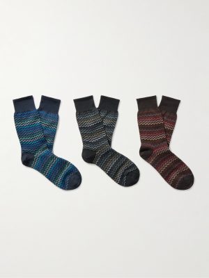 Three-Pack Crochet-Knit Cotton Socks