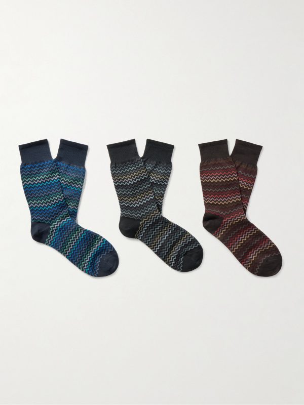Three-Pack Crochet-Knit Cotton Socks Three-Pack Crochet-Knit Cotton Socks