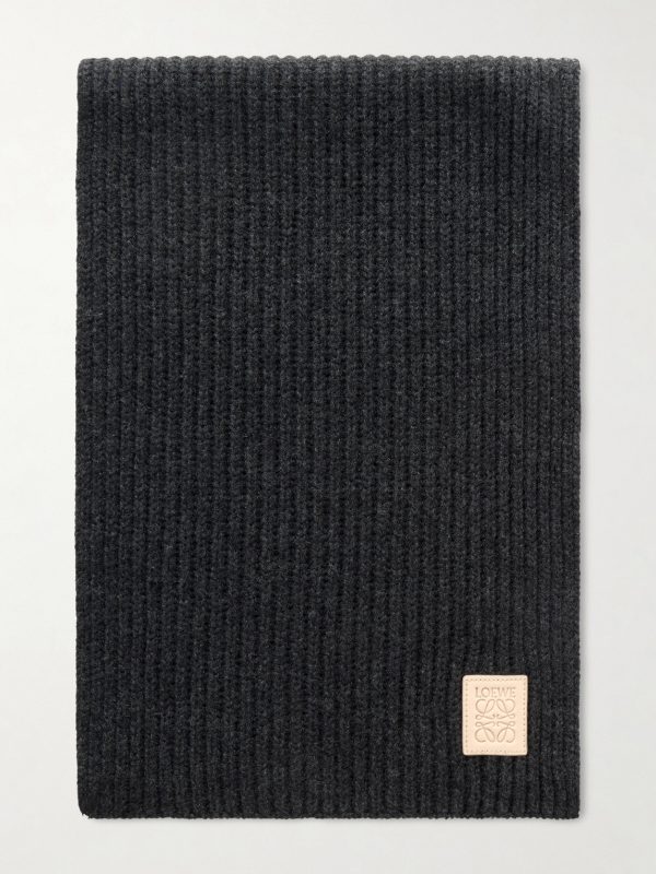 Logo-Appliquéd Ribbed Cashmere Scarf
