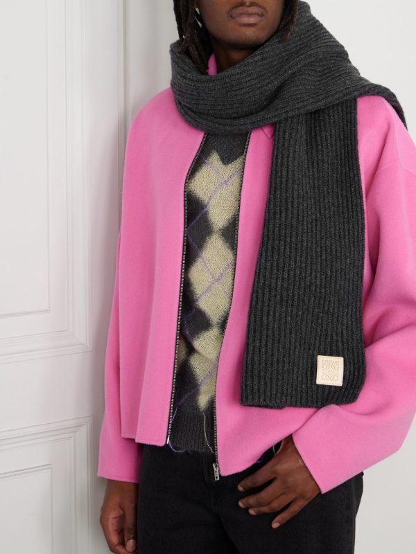 Logo-Appliquéd Ribbed Cashmere Scarf - OU