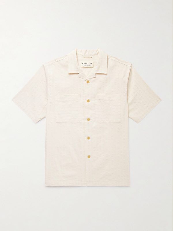 Rosa Camp-Collar Striped Tumbled Cotton and Linen-Blend Shirt
