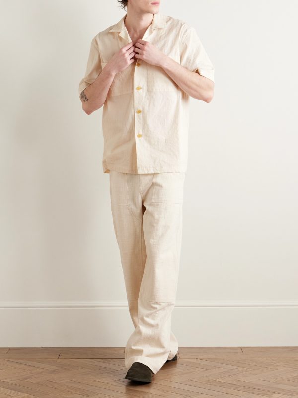 Rosa Camp-Collar Striped Tumbled Cotton and Linen-Blend Shirt - OU