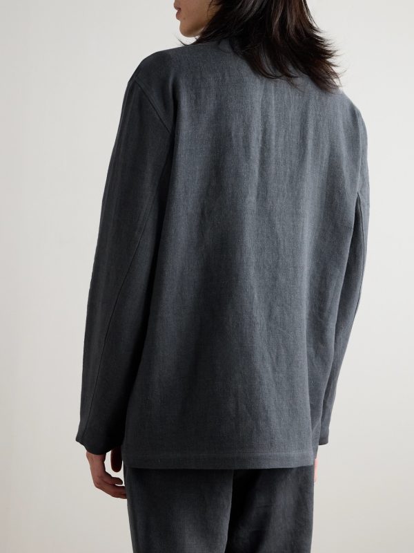 Double-Breasted Unstructured Linen and Wool-Blend Blazer - BK Double-Breasted Unstructured Linen and Wool-Blend Blazer - BK