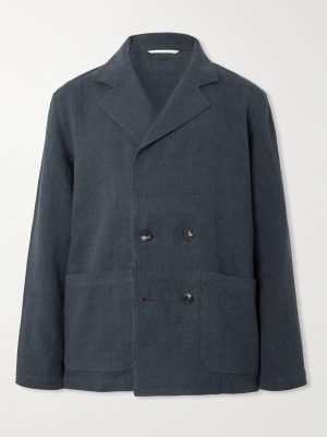 Double-Breasted Unstructured Linen and Wool-Blend Blazer Double-Breasted Unstructured Linen and Wool-Blend Blazer