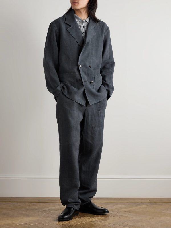 Double-Breasted Unstructured Linen and Wool-Blend Blazer - OU Double-Breasted Unstructured Linen and Wool-Blend Blazer - OU