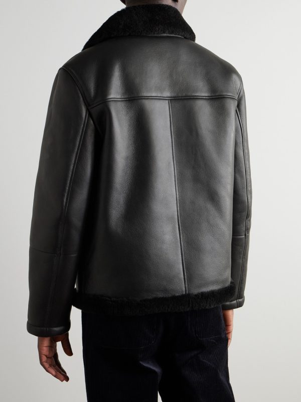Shearling-Lined Nappa Leather Trucker Jacket - BK