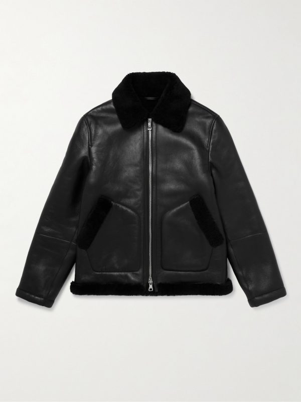Shearling-Lined Nappa Leather Trucker Jacket