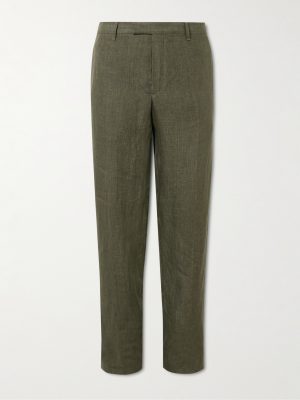 Straight-Leg Puppytooth Linen Suit Trousers