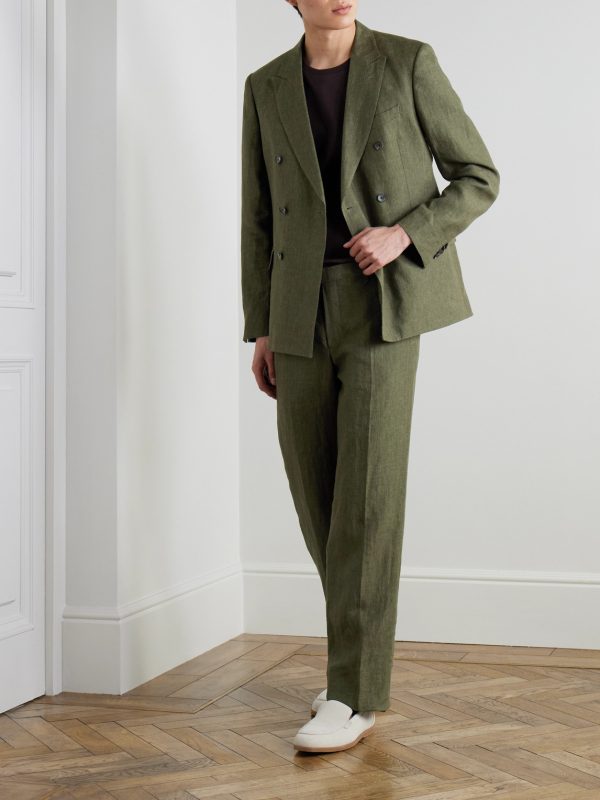 Straight-Leg Puppytooth Linen Suit Trousers - OU Straight-Leg Puppytooth Linen Suit Trousers - OU