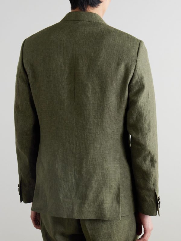 Double-Breasted Puppytooth Linen Suit Jacket - BK