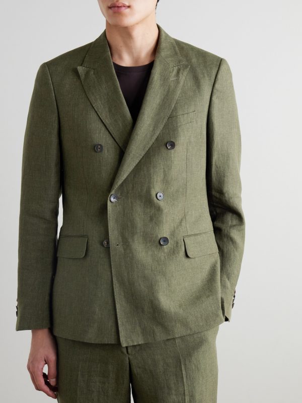 Double-Breasted Puppytooth Linen Suit Jacket - FR