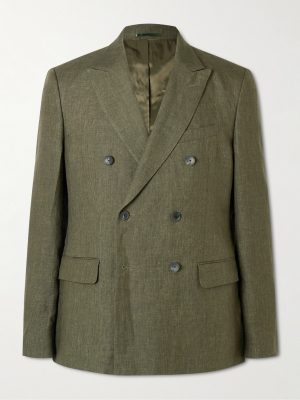 Double-Breasted Puppytooth Linen Suit Jacket Double-Breasted Puppytooth Linen Suit Jacket