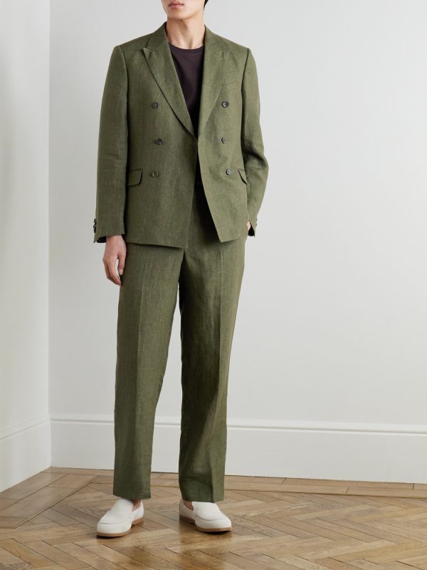 Double-Breasted Puppytooth Linen Suit Jacket - OU