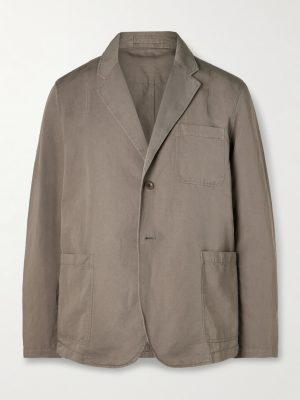 Unstructured Garment-Dyed Organic Cotton and Linen-Blend Suit Jacket Unstructured Garment-Dyed Organic Cotton and Linen-Blend Suit Jacket