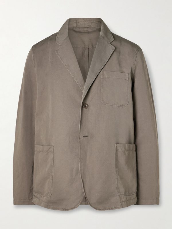 Unstructured Garment-Dyed Organic Cotton and Linen-Blend Suit Jacket Unstructured Garment-Dyed Organic Cotton and Linen-Blend Suit Jacket