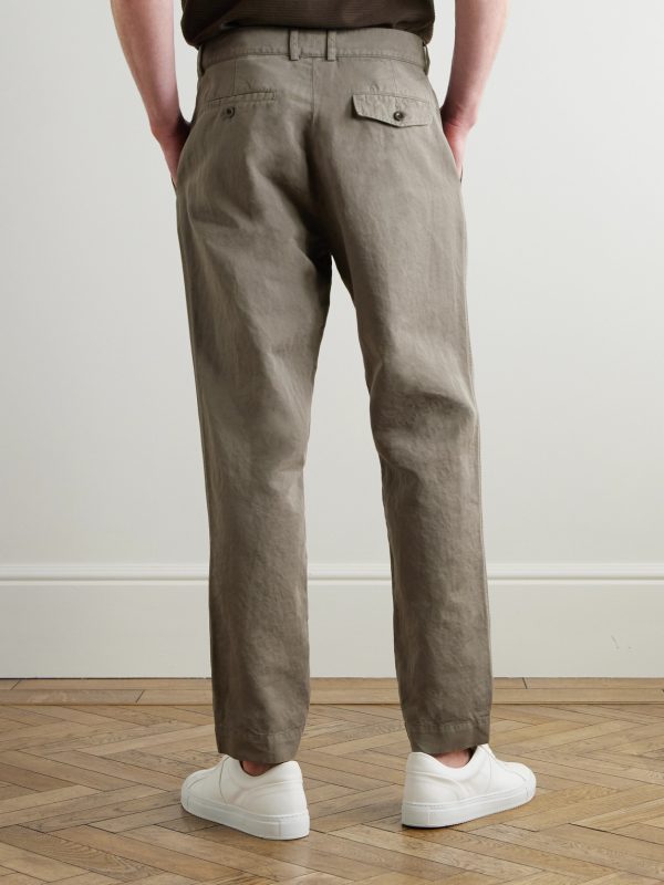 Steve Slim-Fit Pleated Organic Cotton and Linen-Blend Twill Trousers - BK