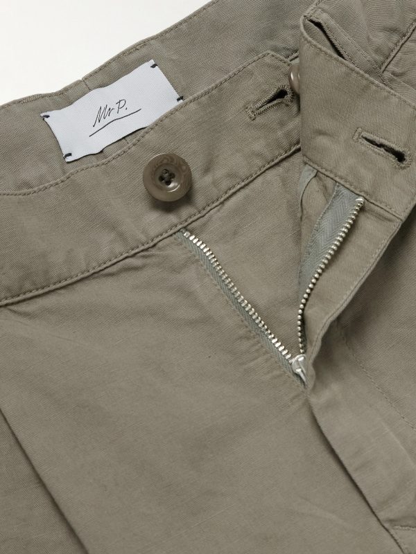 Steve Slim-Fit Pleated Organic Cotton and Linen-Blend Twill Trousers - E1