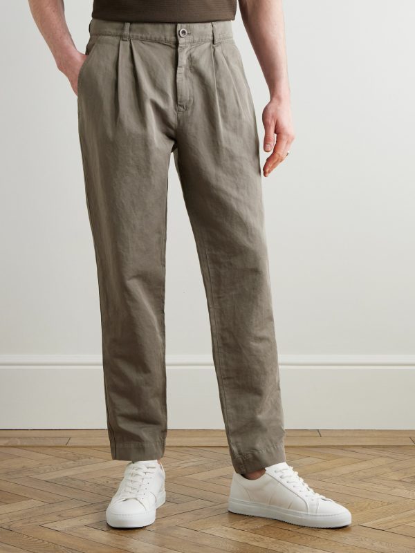 Steve Slim-Fit Pleated Organic Cotton and Linen-Blend Twill Trousers - FR