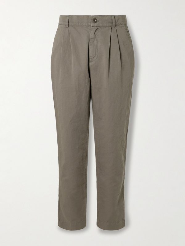 Steve Slim-Fit Pleated Organic Cotton and Linen-Blend Twill Trousers