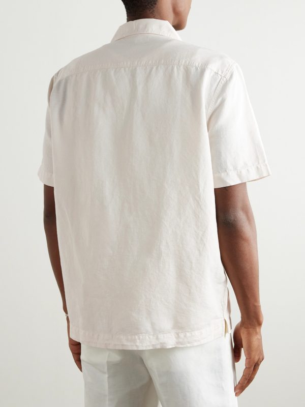 Camp-Collar Cotton and Linen-Blend Twill Shirt - BK