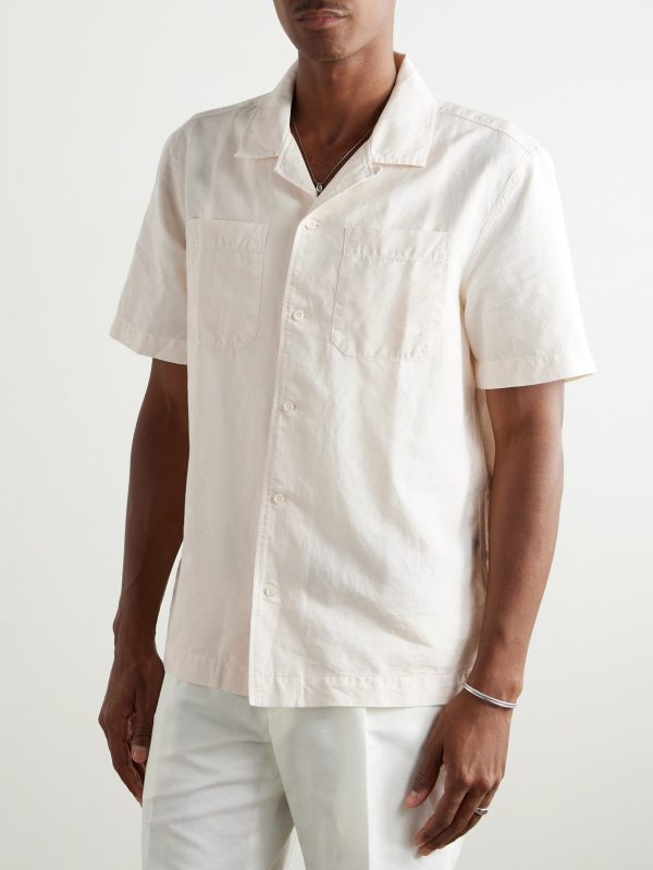 Camp-Collar Cotton and Linen-Blend Twill Shirt - FR