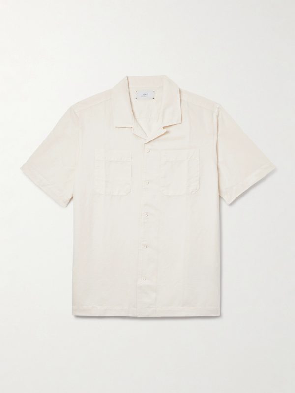 Camp-Collar Cotton and Linen-Blend Twill Shirt