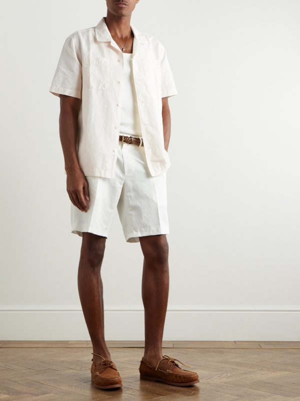 Camp-Collar Cotton and Linen-Blend Twill Shirt - OU