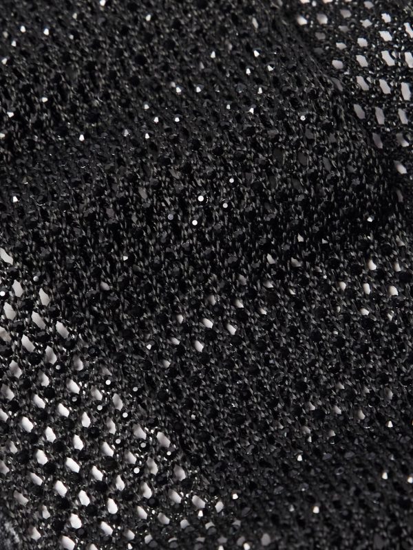 Fringed Crystal-Embellished Crocheted Scarf - CU