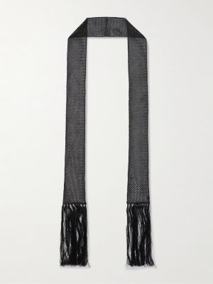 Fringed Crystal-Embellished Crocheted Scarf