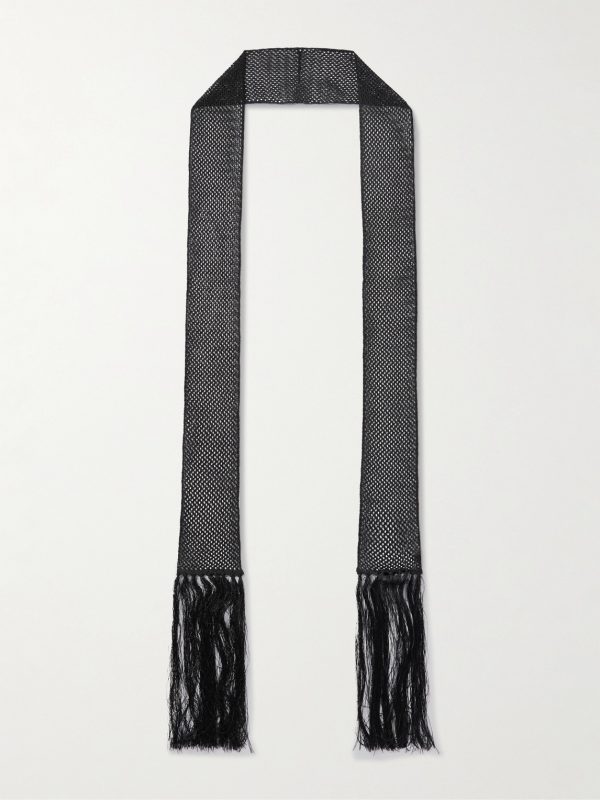 Fringed Crystal-Embellished Crocheted Scarf