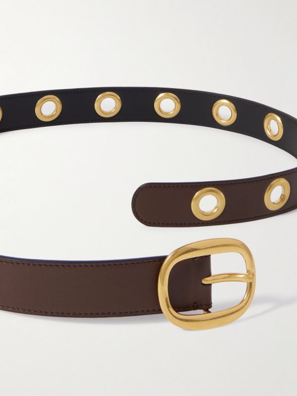 3cm Eyelet-Embellished Leather Belt - E1