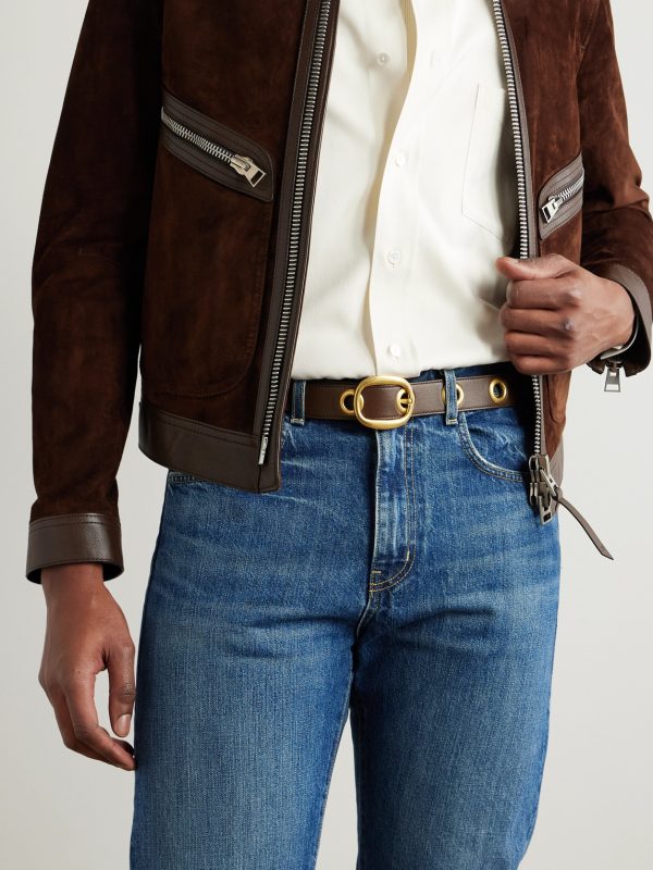 3cm Eyelet-Embellished Leather Belt - FR