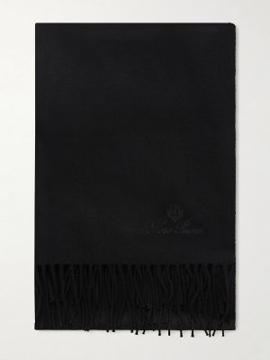 Logo-Embroidered Fringed Herringbone Cashmere Scarf Logo-Embroidered Fringed Herringbone Cashmere Scarf