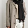 Logo-Embroidered Fringed Herringbone Cashmere Scarf - OU