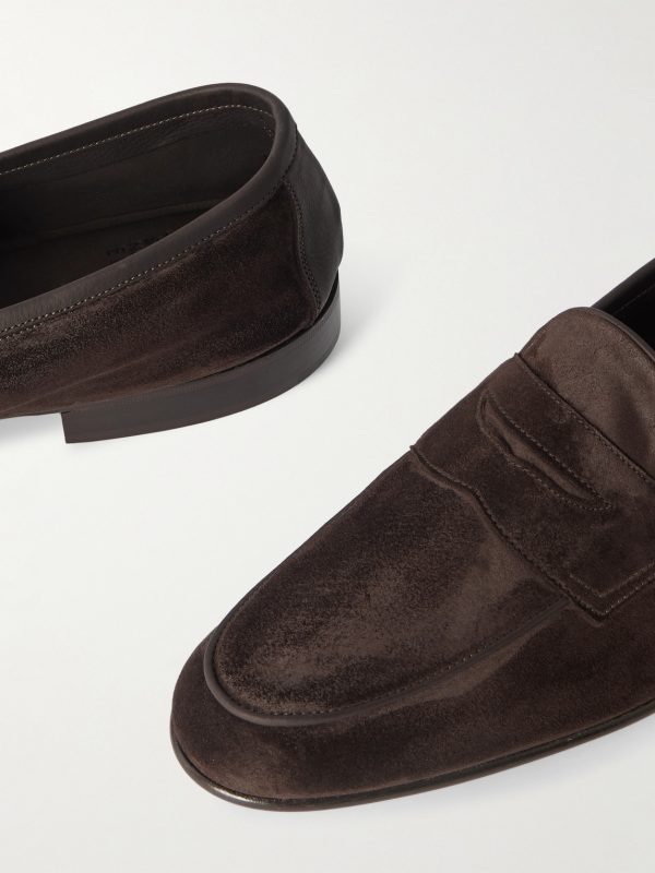 Polperro Leather-Trimmed Suede Penny Loafers - CU