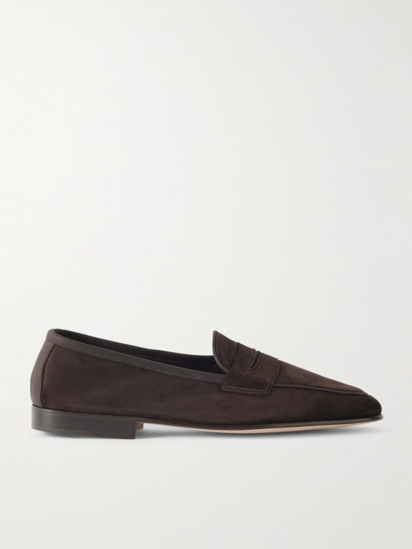 Polperro Leather-Trimmed Suede Penny Loafers