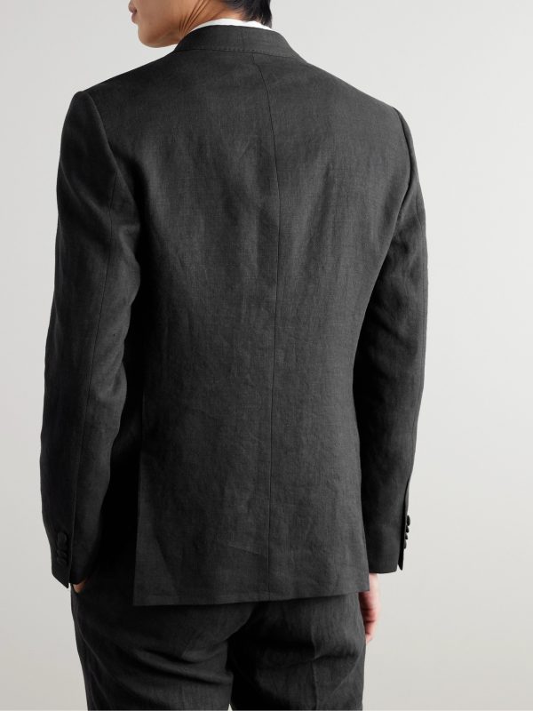 Double-Breasted Linen Tuxedo Jacket - BK Double-Breasted Linen Tuxedo Jacket - BK