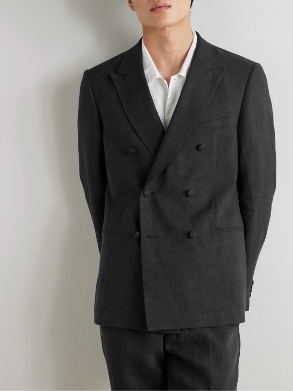 Double-Breasted Linen Tuxedo Jacket - FR Double-Breasted Linen Tuxedo Jacket - FR