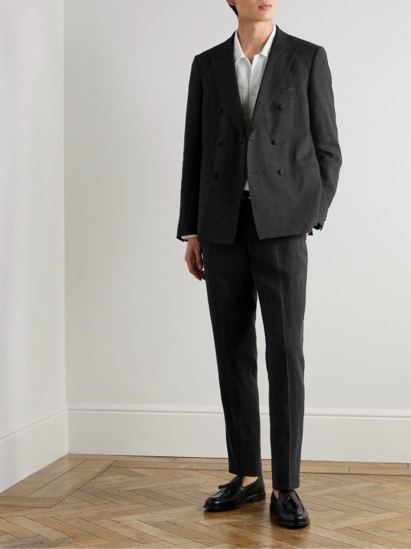 Double-Breasted Linen Tuxedo Jacket - OU Double-Breasted Linen Tuxedo Jacket - OU